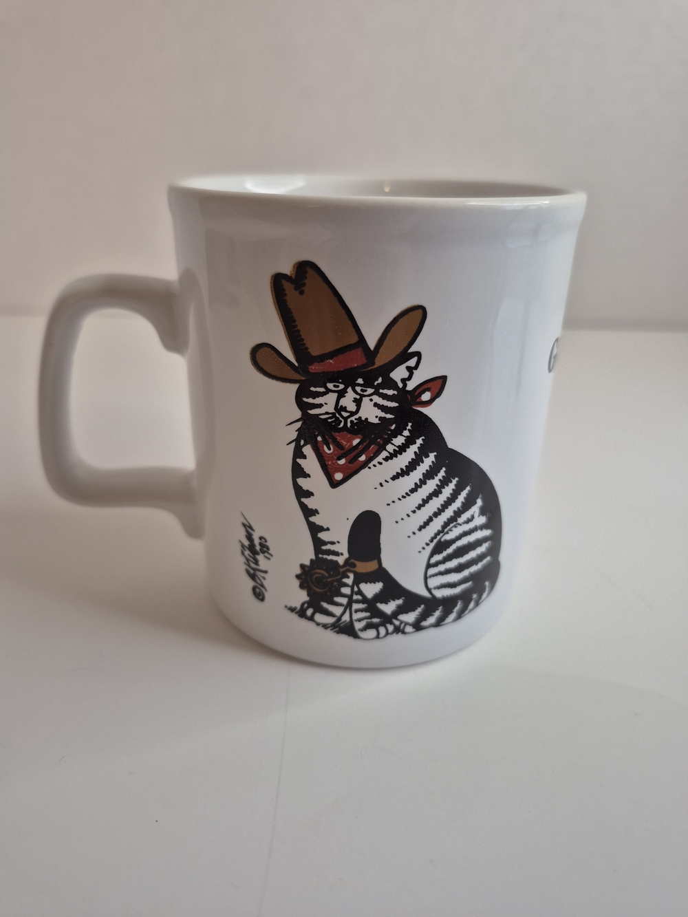 Vintage B. Kliban Good Ole Cat Cowboy Coffee Cup Tea Mug Kiln Craft England 70s